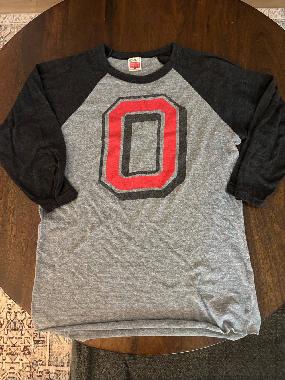 HOMAGE Gray & Black Raglan Tee with Block O Graphic